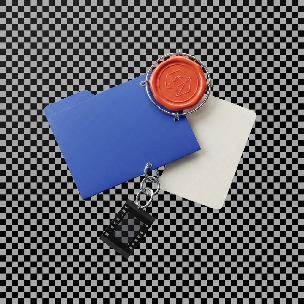 A dimensional arrangement of a creator profile, campaign brief, and approval seal